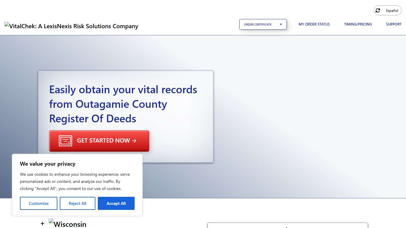 Outagamie County Register Of Deeds (WI) | Order Certificates - VitalChek